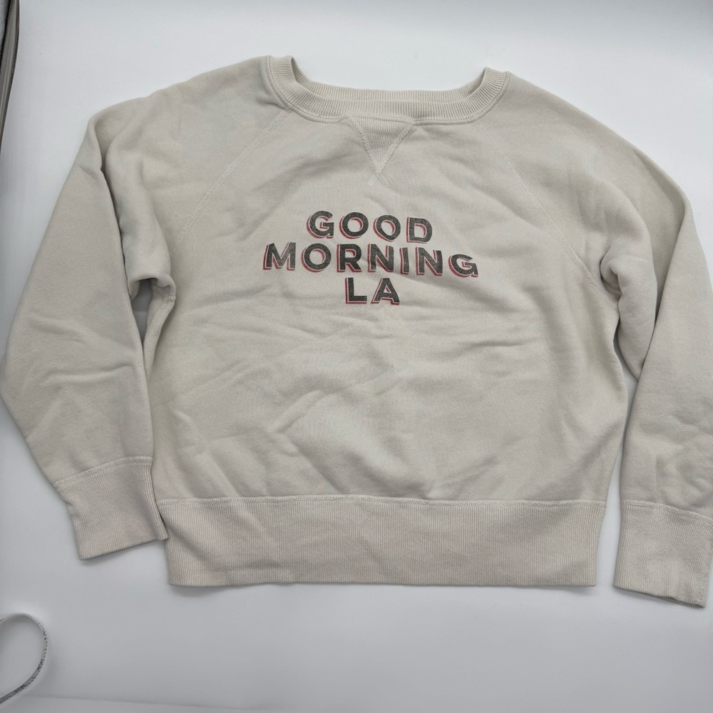 Nili Lotan Cream Crew Neck Triple Fleece, Good Morning LA, Size Small, *flaw